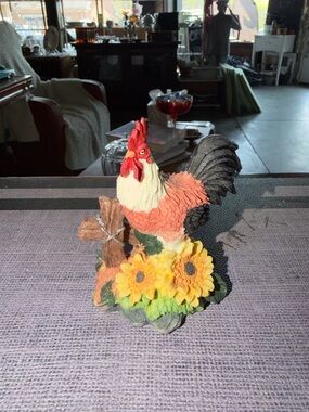 Vintage Hand-Painted Rooster Figurine with Sunflowers
